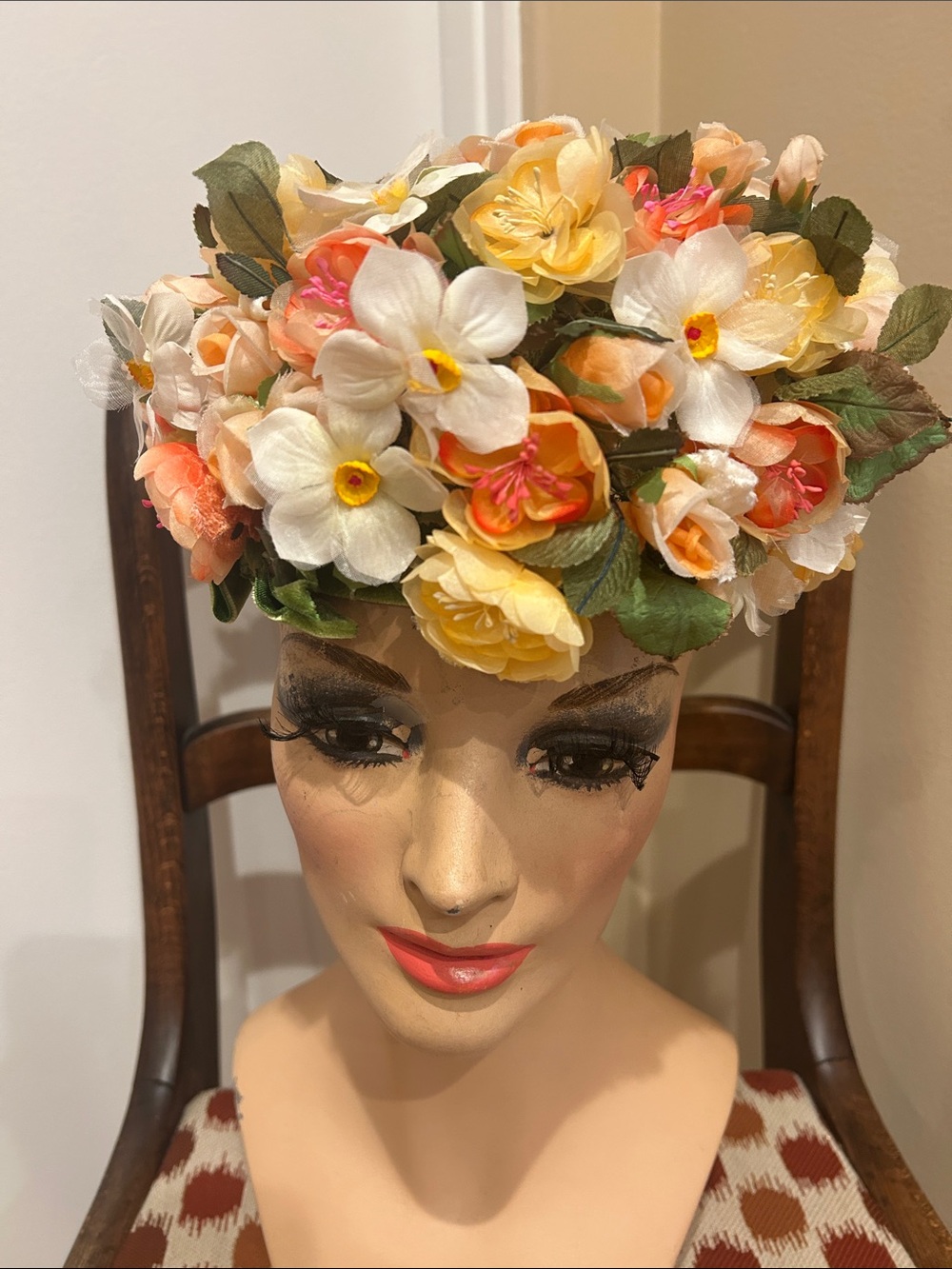 1960’s Floral Hat Orange And Yellow Flowers Saks Fifth Avenue